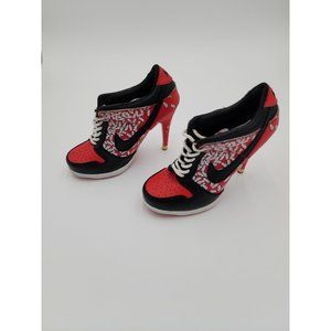 NIKE Dunk Sky Hi high pump stiletto heel shoes Red Black leather Women's 8